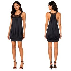 Joshua Gray Sleeveless Bubble Hem Dress Medium Gold Sequin Neckline Open BackNWT